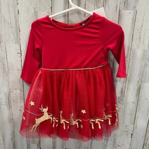 New! Zunie Red Christmas Long Sleeve Glitter Reindeer Dress 12 Months Tulle